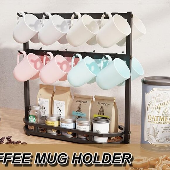 Coffee Mug Holder with Movable Hooks,16 Capacity Coffee Cup Holder for Counterto - Picture 2 of 7
